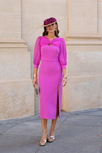 Vestido midi assimétrico Petúnia buganvílias