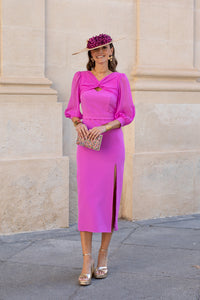 Vestido midi assimétrico Petúnia buganvílias