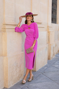 Vestido midi assimétrico Petúnia buganvílias