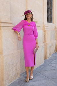 Vestido midi assimétrico Petúnia buganvílias