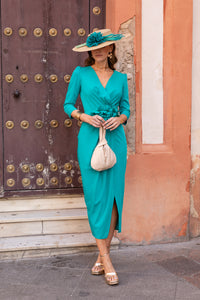 Vestido midi assimétrico Petúnia buganvílias