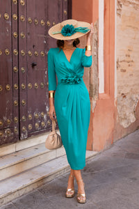 Vestido midi assimétrico Petúnia buganvílias