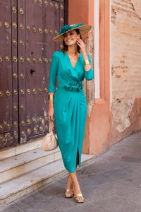 Vestido midi assimétrico Petúnia buganvílias