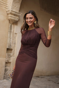 Novo vestido midi drapeado turquesa