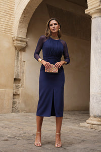 Novo vestido midi drapeado turquesa