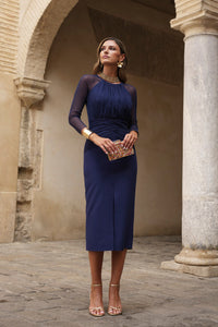 Novo vestido midi drapeado turquesa