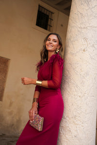 Vestido midi drapeado coral - ÚLTIMAS UNIDADES