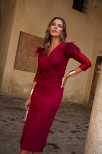 Vestido midi drapeado coral - ÚLTIMAS UNIDADES