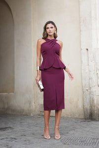 Vestido midi com decote halter