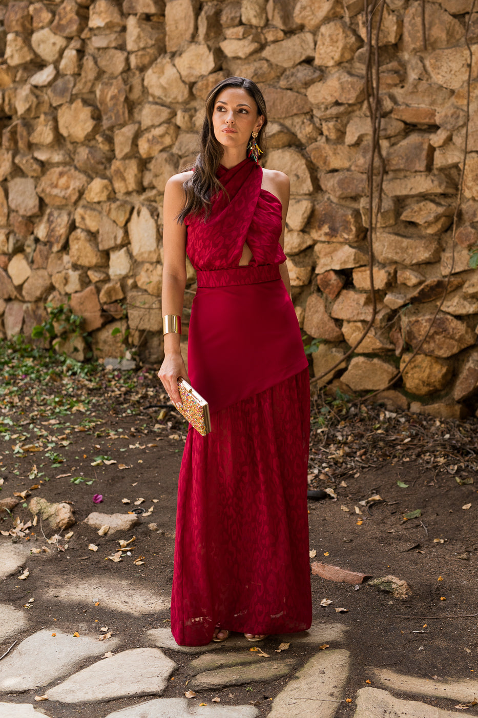 Vestido midi longo drapeado turquesa - ÚLTIMAS UNIDADES