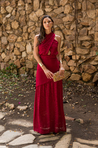 Vestido midi longo drapeado turquesa - ÚLTIMAS UNIDADES
