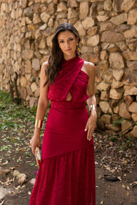 Vestido midi longo drapeado turquesa - ÚLTIMAS UNIDADES