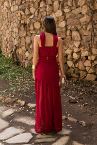 Vestido midi longo drapeado turquesa - ÚLTIMAS UNIDADES