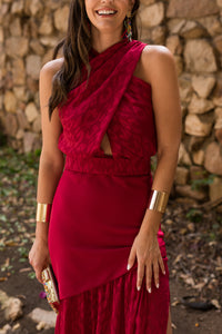 Vestido midi longo drapeado turquesa - ÚLTIMAS UNIDADES