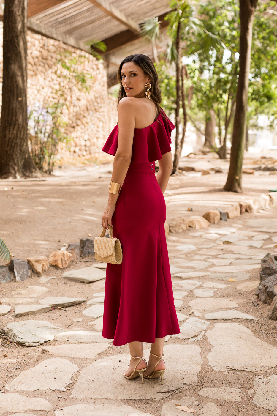 Novo vestido midi drapeado turquesa
