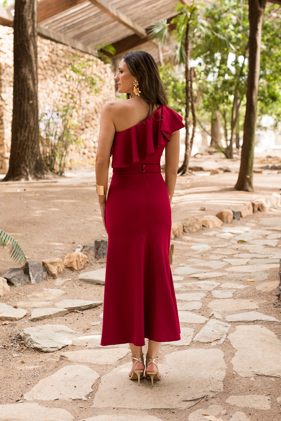Novo vestido midi drapeado turquesa