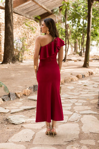 Novo vestido midi drapeado turquesa