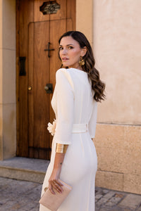 Vestido midi assimétrico Petúnia buganvílias