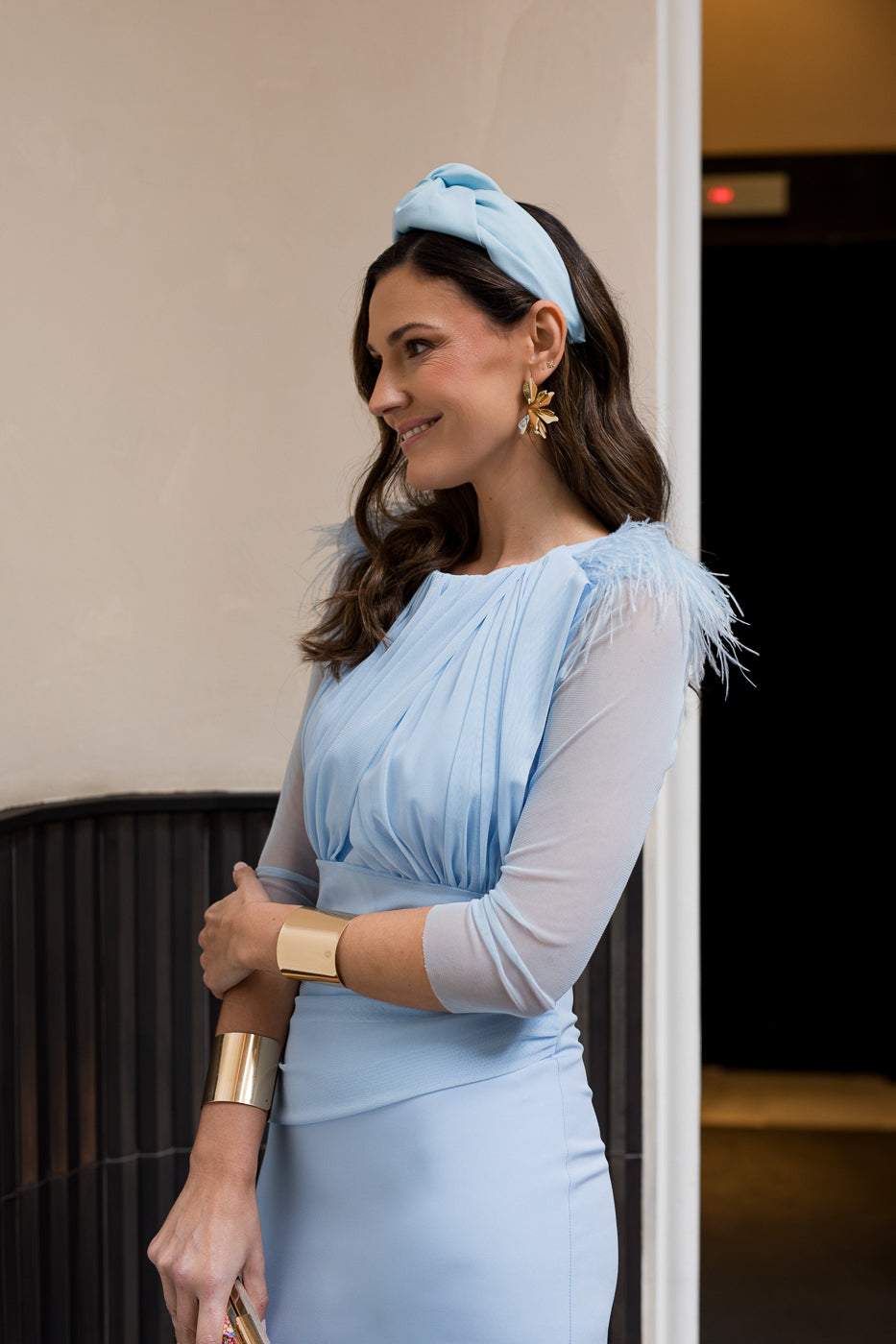 Novo vestido midi drapeado turquesa