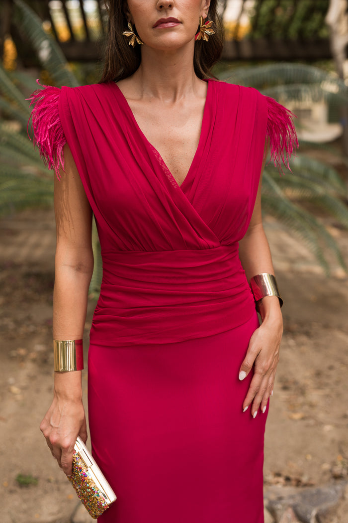 Vestido midi drapeado coral - ÚLTIMAS UNIDADES
