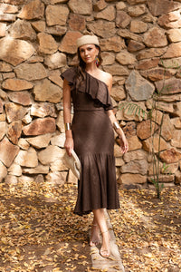 Novo vestido midi drapeado turquesa