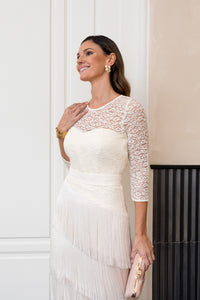 Vestido flecos beige