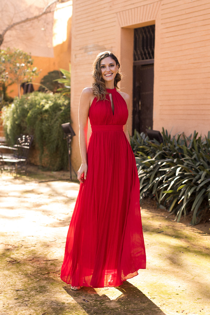 Vestido Halter plisado rojo