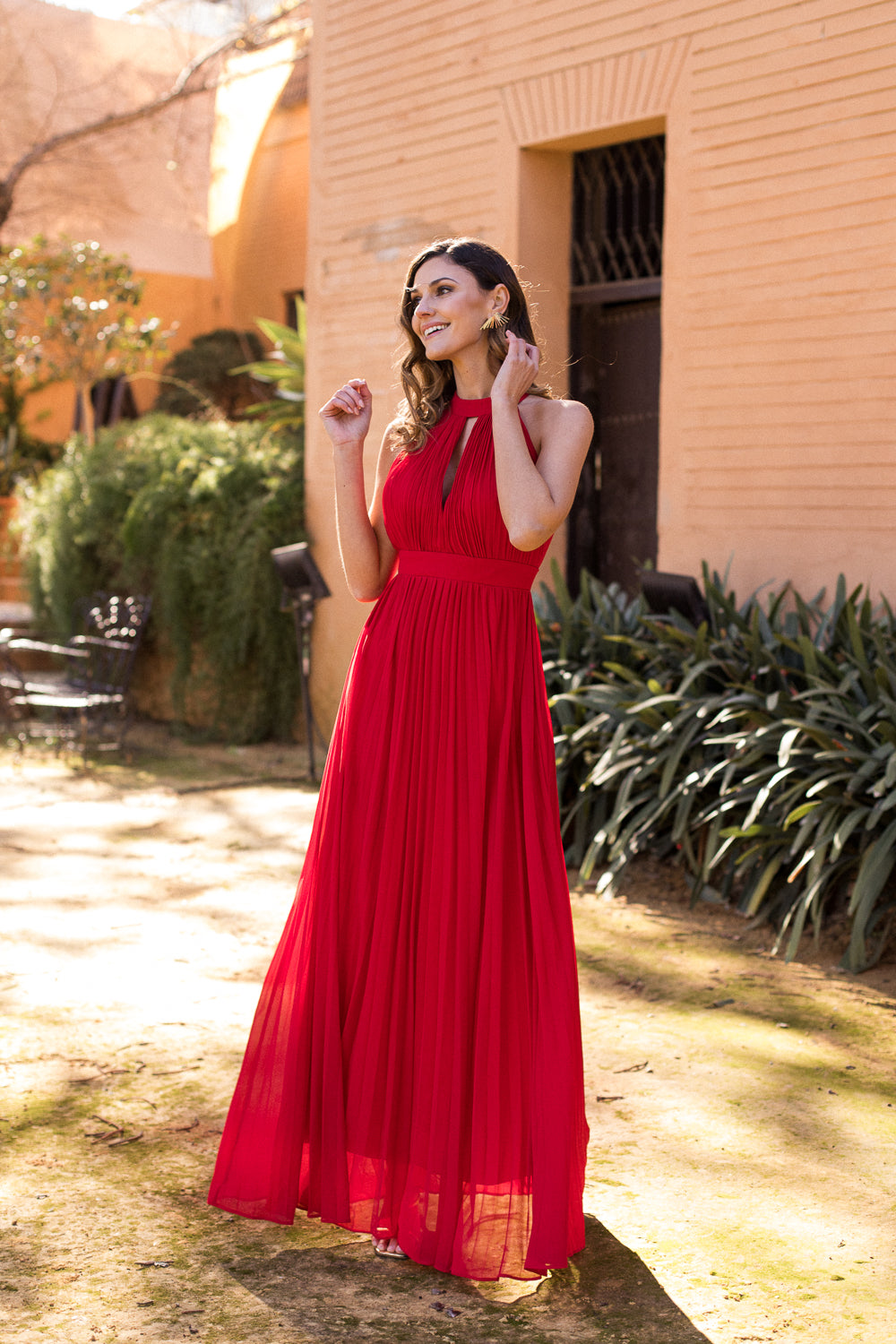 Vestido Halter Plissado Vermelho