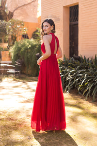 Vestido Halter Plissado Vermelho