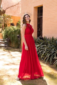 Vestido Halter Plissado Vermelho