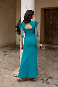 Vestido largo drapeado con escote cruzado