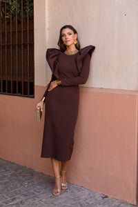 Vestido midi assimétrico Petúnia buganvílias