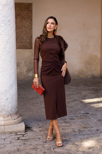 Novo vestido midi drapeado turquesa