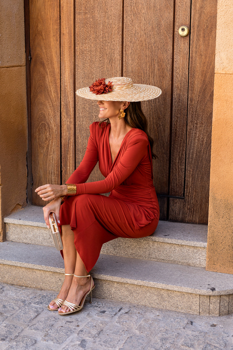 Vestido midi assimétrico Petúnia buganvílias