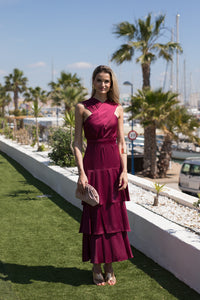 Vestido midi com decote halter