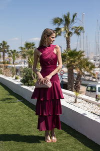 Vestido midi com decote halter