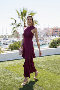 Vestido midi com decote halter