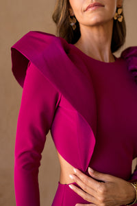 Vestido midi assimétrico Petúnia buganvílias