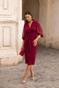 Novo vestido midi drapeado turquesa