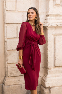 Novo vestido midi drapeado turquesa