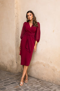 Novo vestido midi drapeado turquesa