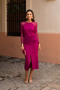 Novo vestido midi drapeado turquesa