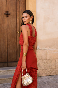 Vestido midi longo drapeado turquesa - ÚLTIMAS UNIDADES