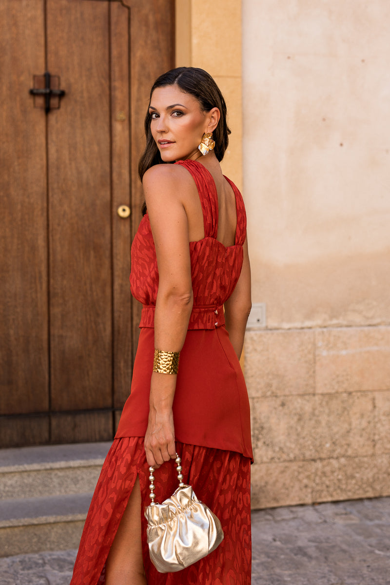 Vestido midi longo drapeado turquesa - ÚLTIMAS UNIDADES