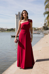 Vestido midi longo drapeado turquesa - ÚLTIMAS UNIDADES