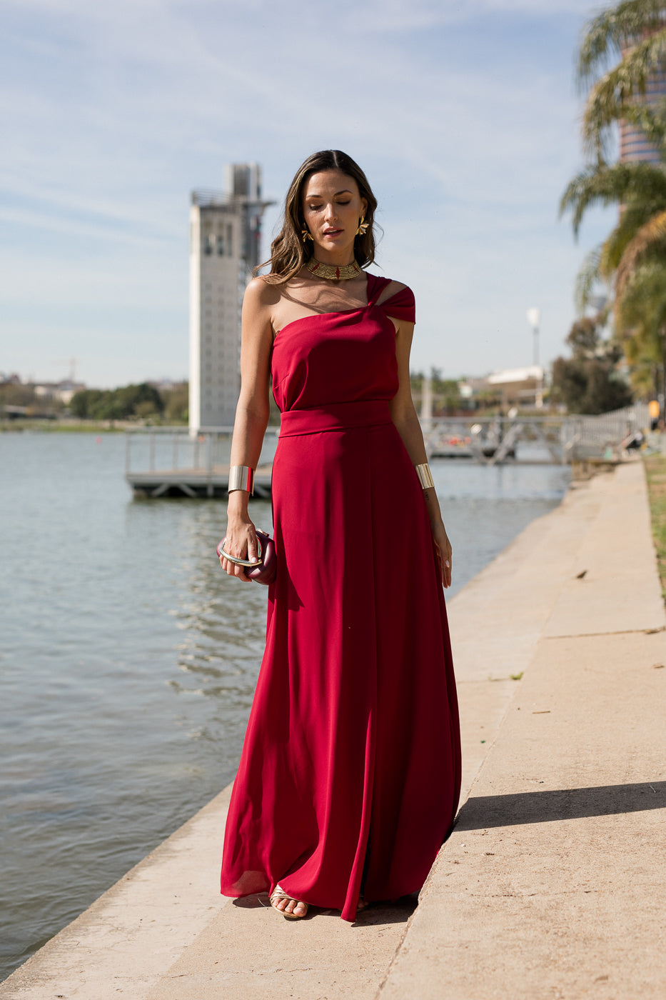 Vestido midi longo drapeado turquesa - ÚLTIMAS UNIDADES