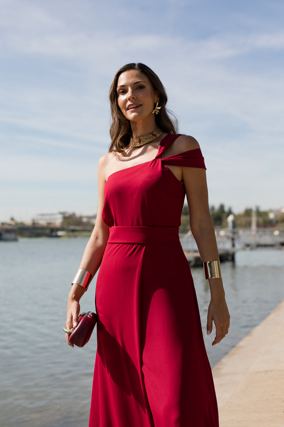 Vestido midi longo drapeado turquesa - ÚLTIMAS UNIDADES