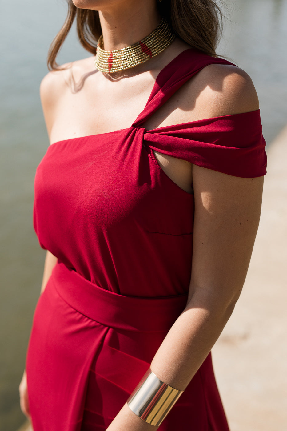 Vestido midi longo drapeado turquesa - ÚLTIMAS UNIDADES