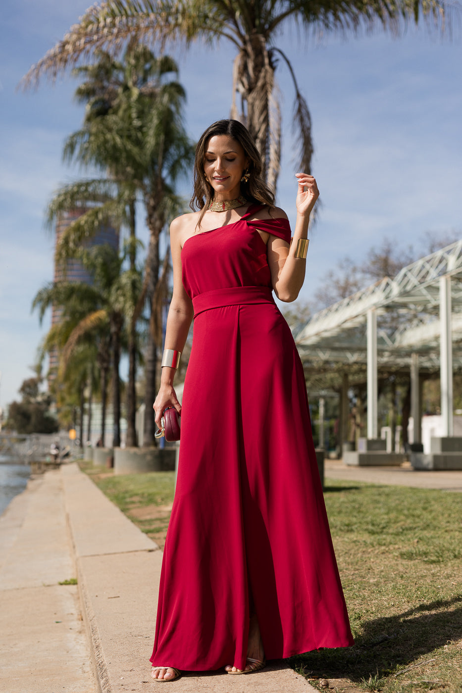 Vestido midi longo drapeado turquesa - ÚLTIMAS UNIDADES