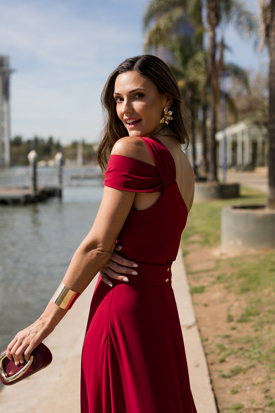 Vestido midi longo drapeado turquesa - ÚLTIMAS UNIDADES